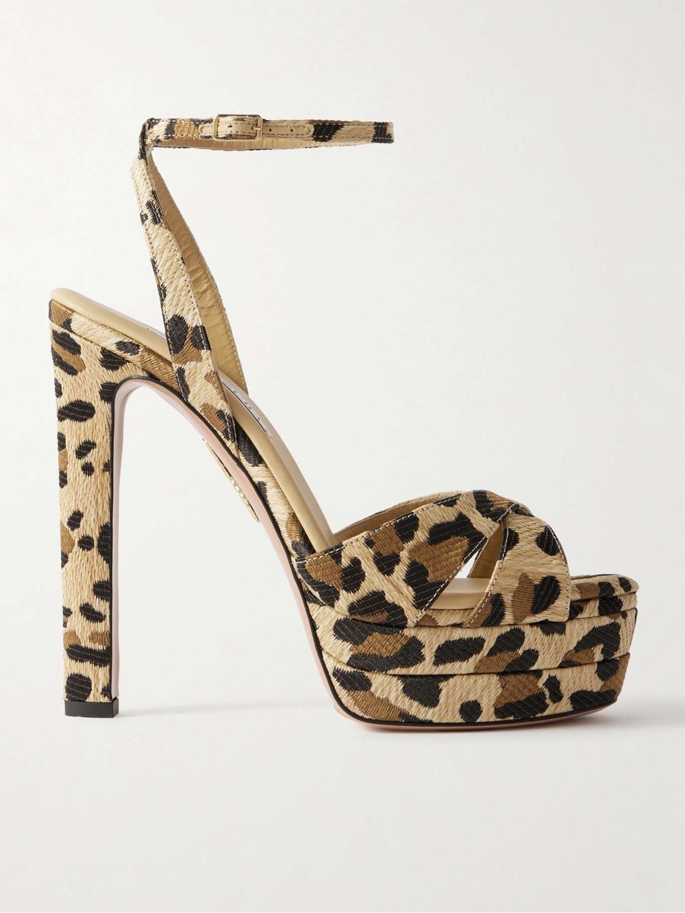 Aquazzura Divine Plateau 130 leopard-print raffia platform sandals 37.5 $1,250